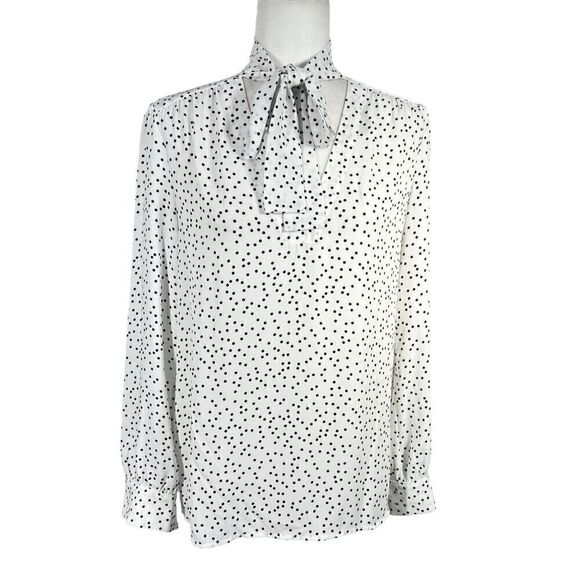 Judith & Charles Womens Size Small 6 Polka Dots Cut-Out Bow Neck Blouse Top Blac - Picture 1 of 13